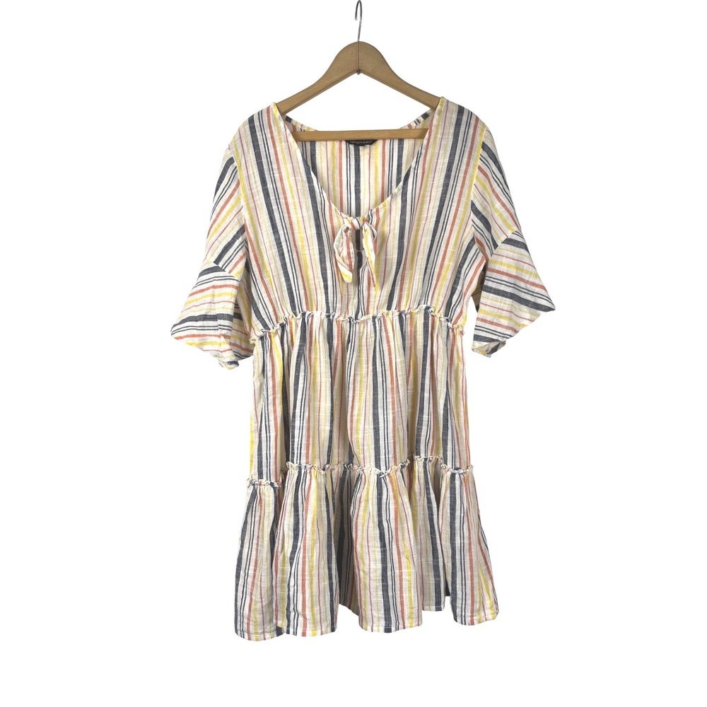 Spiaggia Dolce Cotton Striped Babydoll Mini Dress  L Tired Beachy Coastal Summer